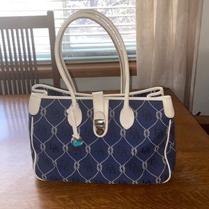 Dooney & Bourke large bag satchel, blue, and white